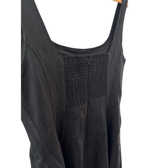 Madewell Plus Seamed Square-Neck Midi Dress Smocked Back Black Pockets Size 14 - Picture 10 of 13
